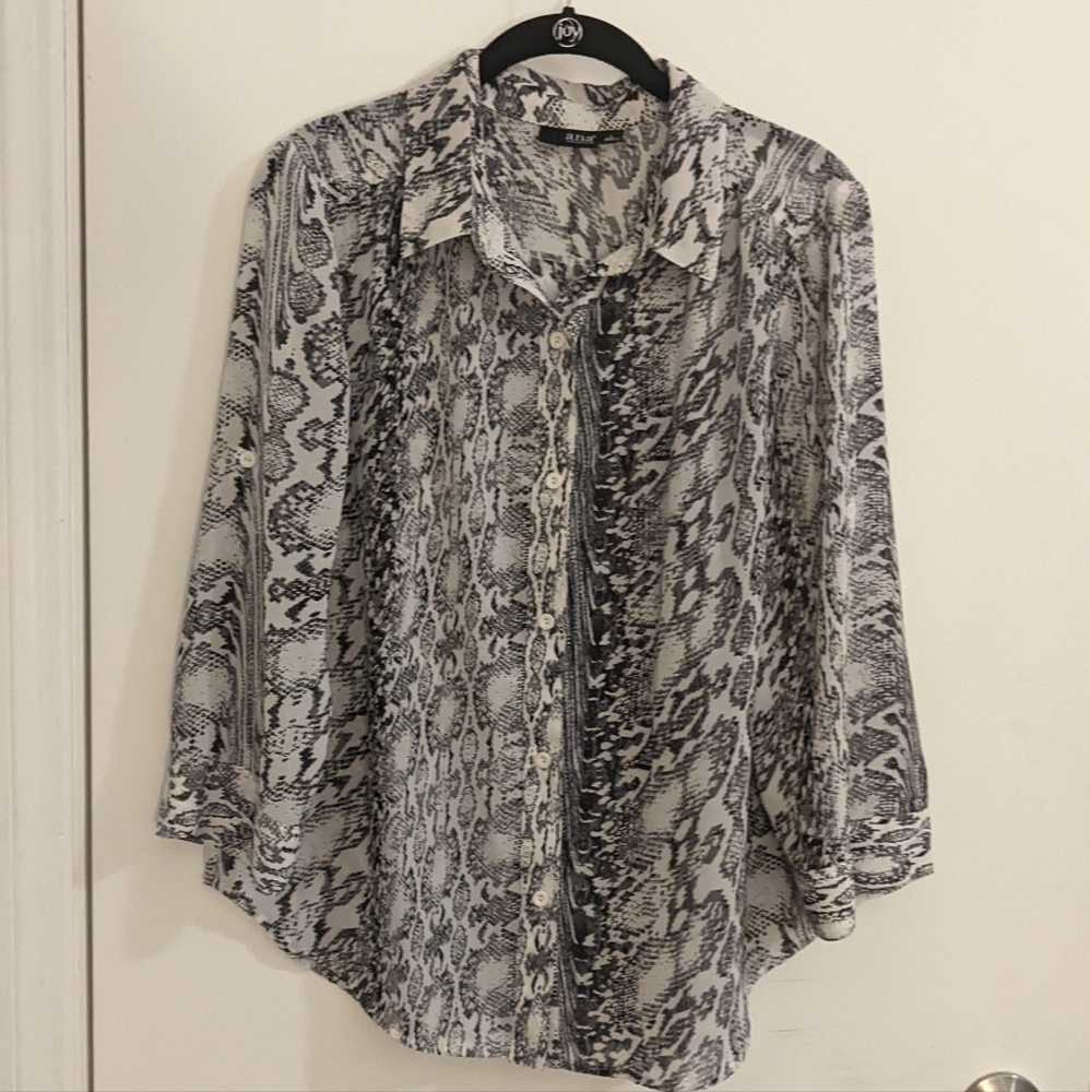 A.N.A. snakeskin blouse, semi sheer, 3/4 length sleeve